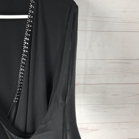 Women’s plus 2X carmen V neck wrap top black rhinestone , butterfly sleeves - Picture 3 of 7